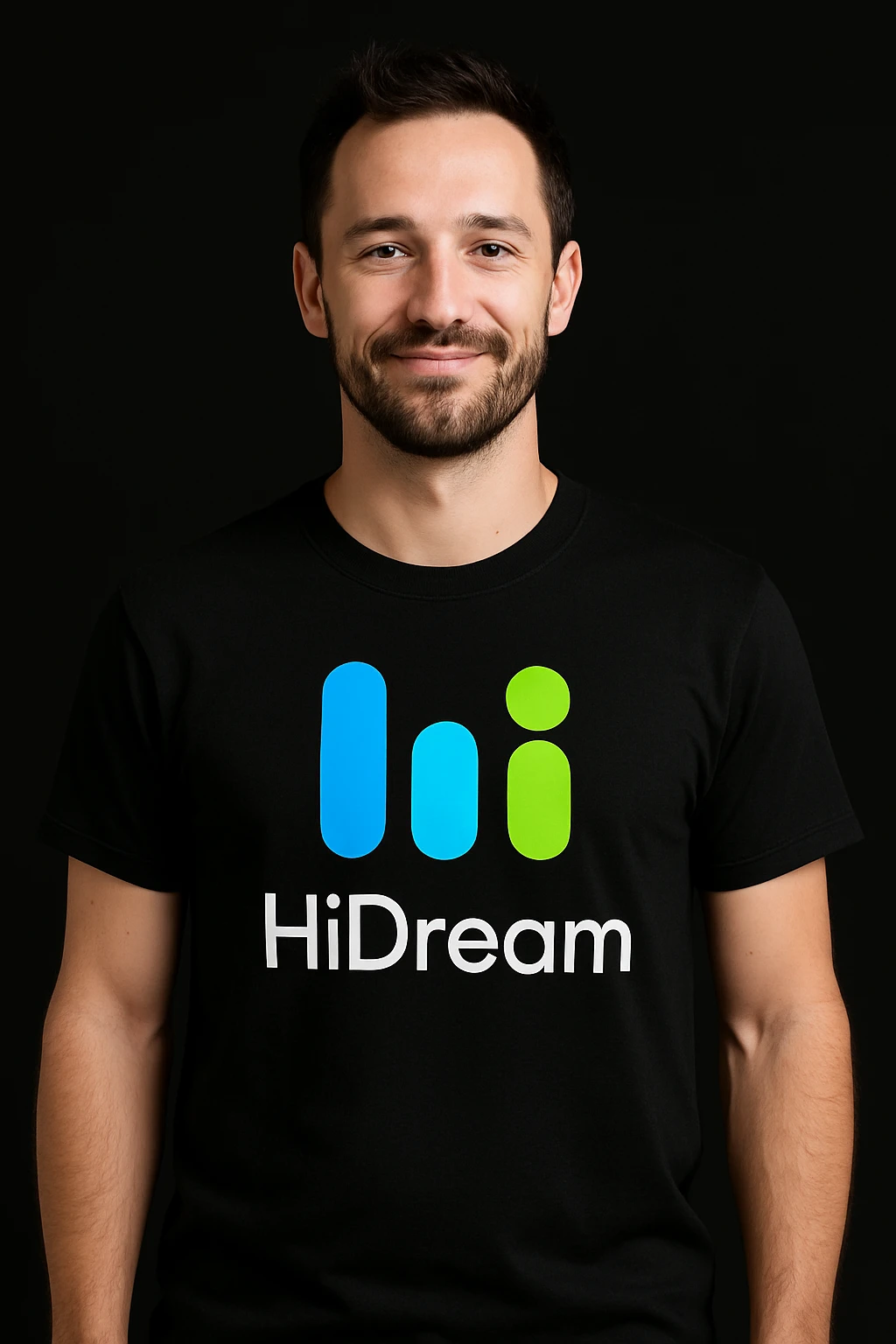 man wearing tshirt with this logo, black background  emoji