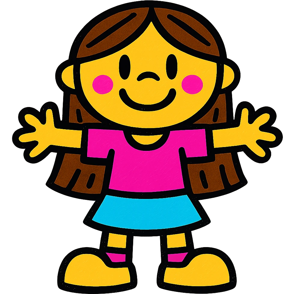 girl with long straight brown hair, colorful and lively style emoji
