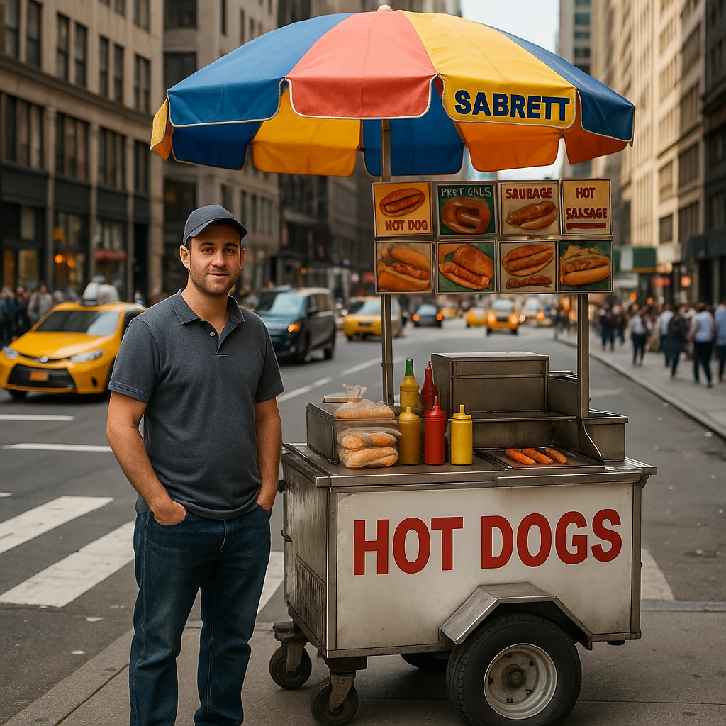 hotdog seller in New York with cart emoji