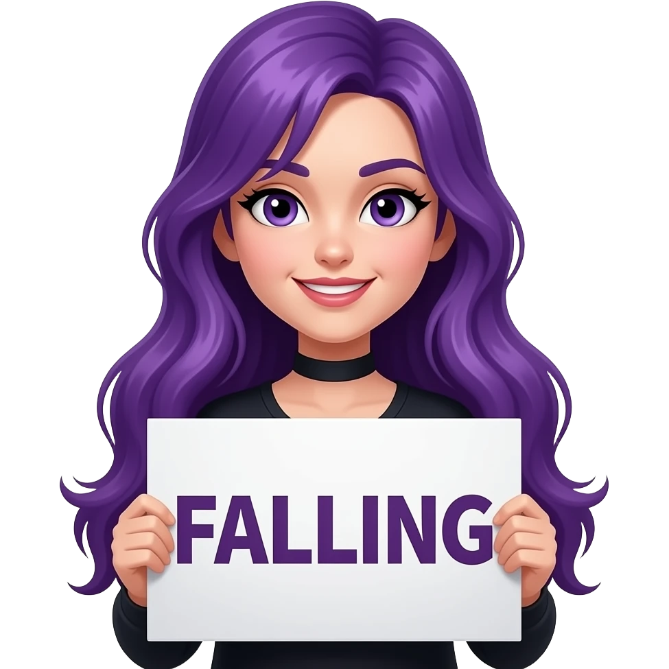 girl with long purple hair holding a FALLING for the VILLAIN sign emoji