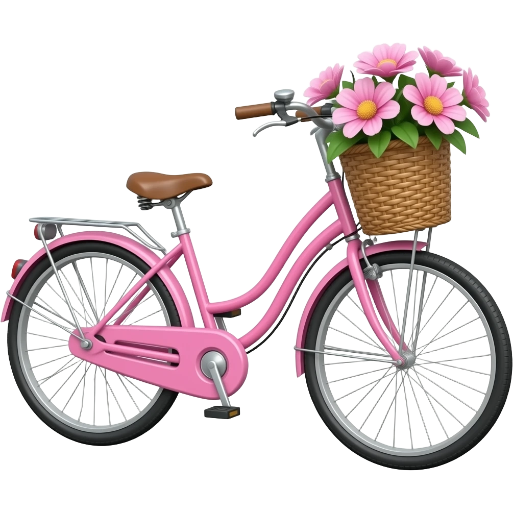 pastel pink spring bike with pink flowers in basket emoji