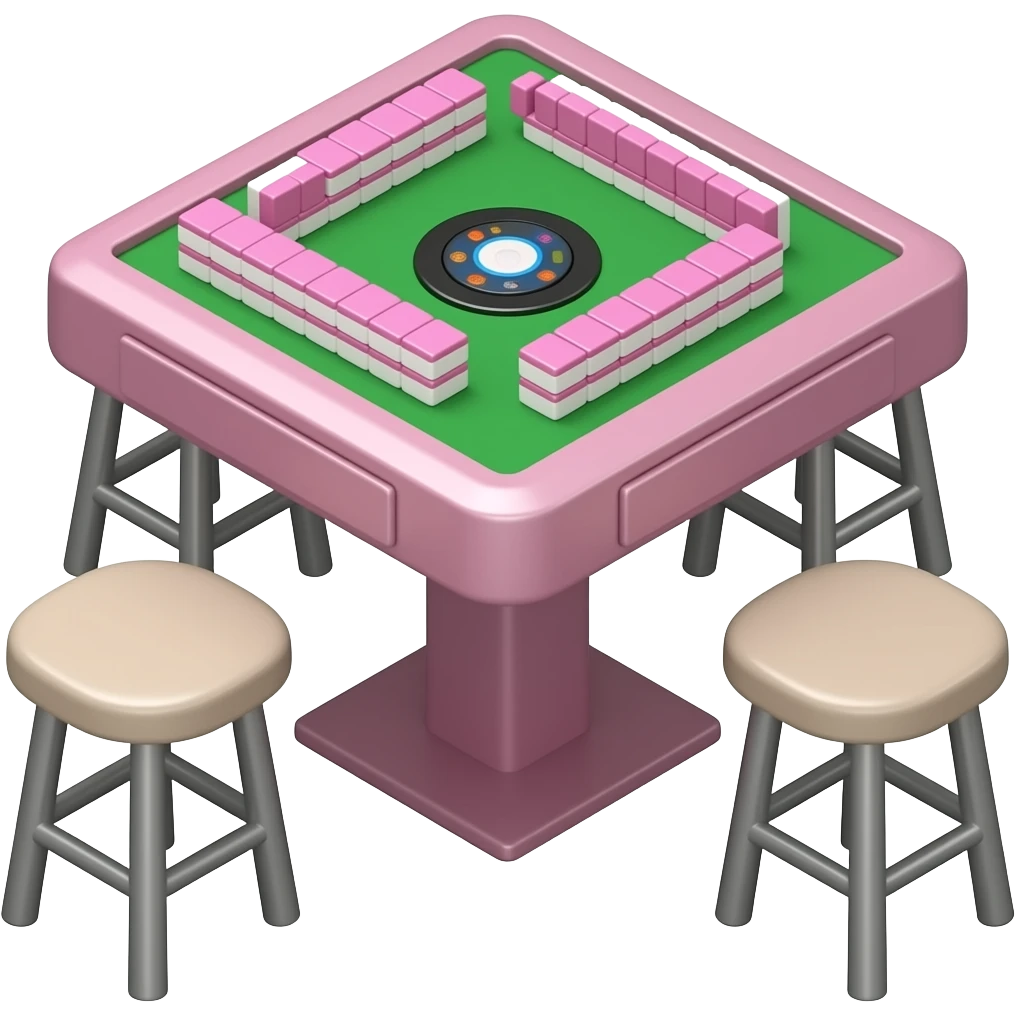 Close-up of the pink mahjong table; a closer close-up; no stools; close-up emoji