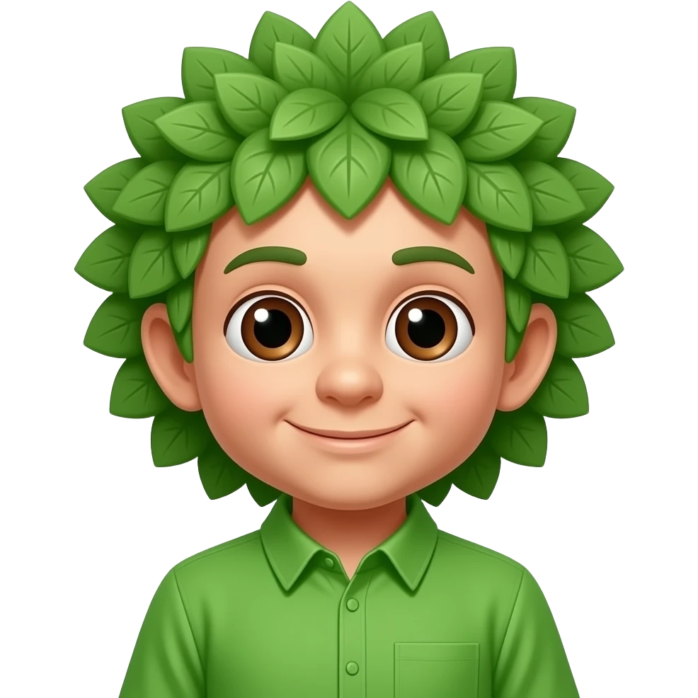 The Tree of Wisdom from The Wiggles with brown eyes, green leaves wig, green shirt emoji