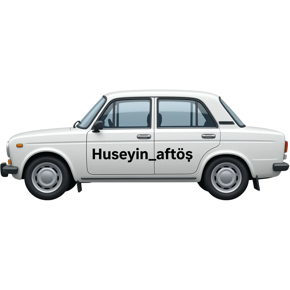 A white Lada with the words "Huseyin_aftoş" written horizontally on it. emoji