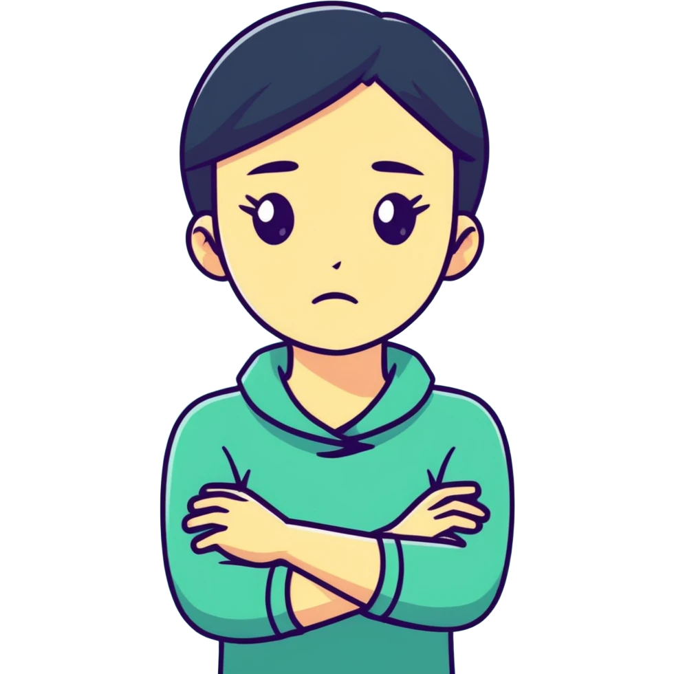 Girl arms crossed holding hands on neck mad emoji