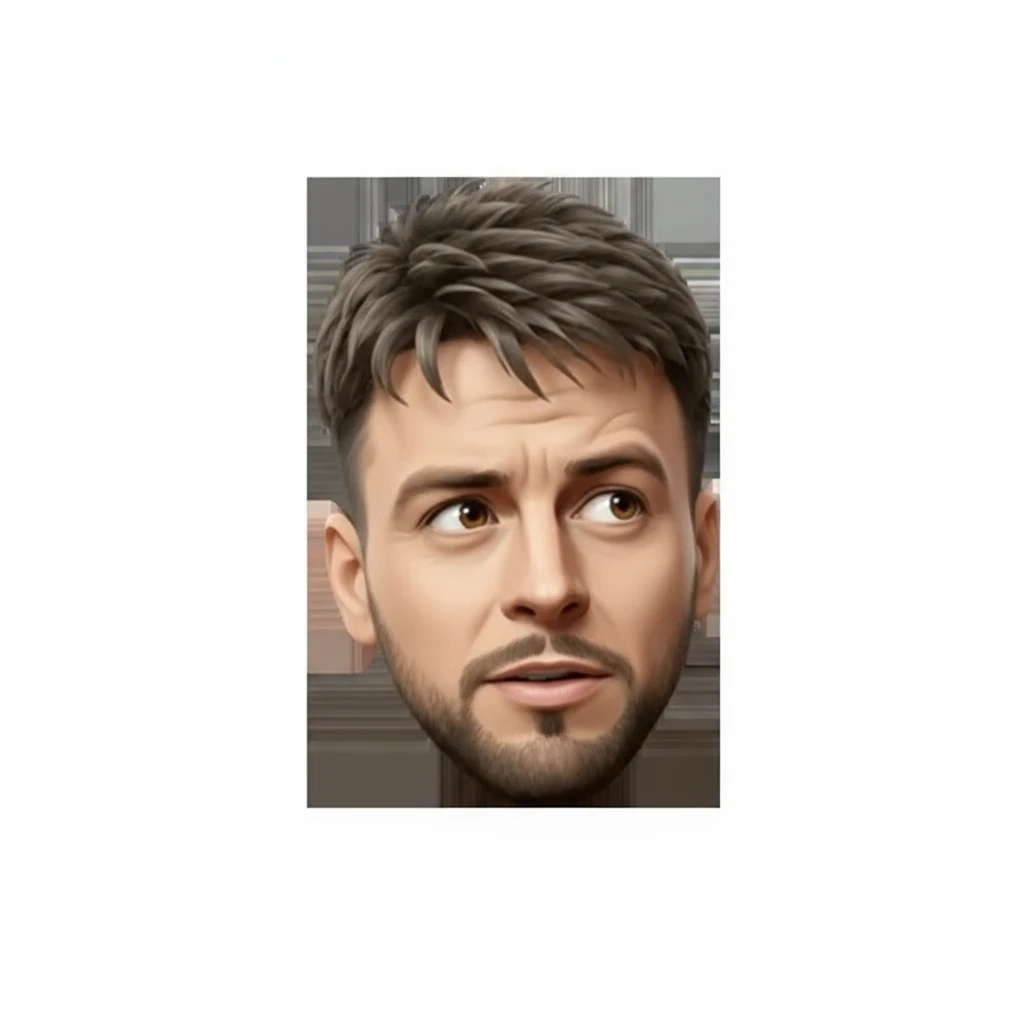 нарисуй этого человека в таком же стиле с задумчивым взглядом, без рук, без фона emoji