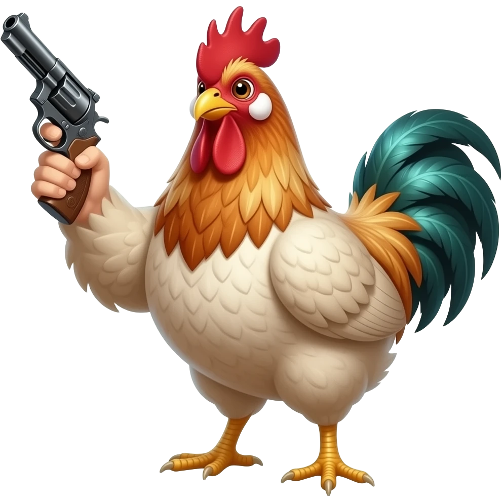 A chicken With gun on hand emoji