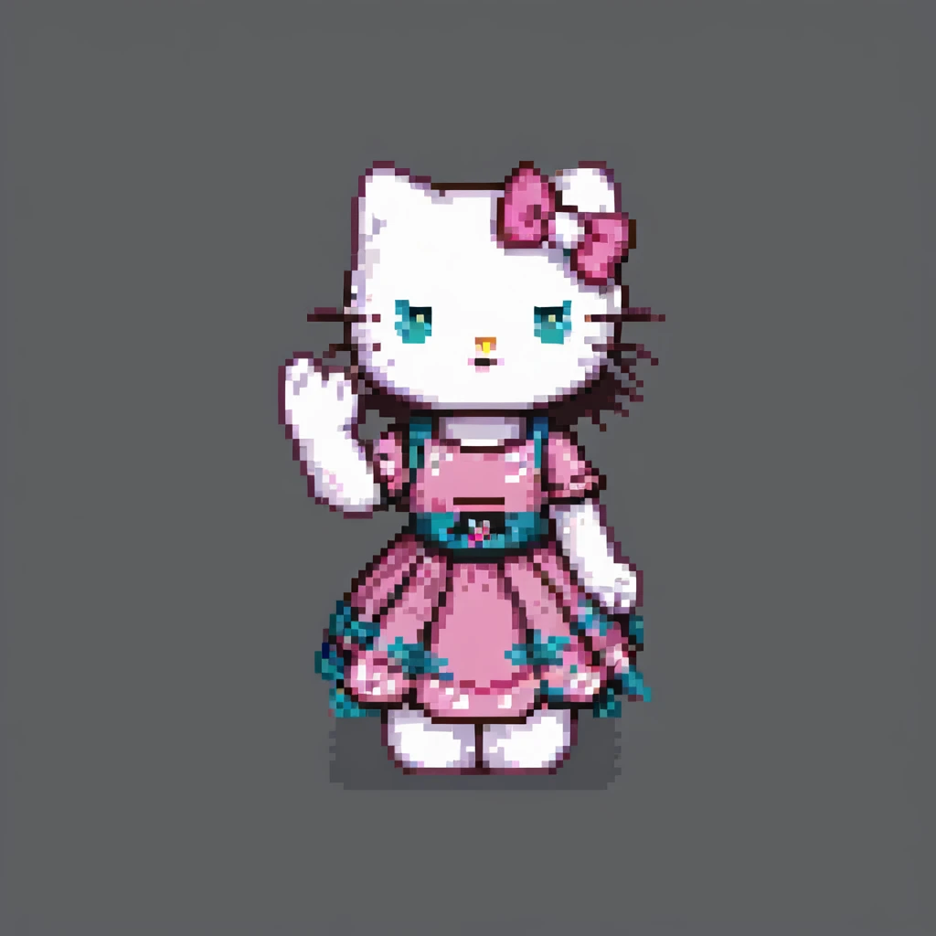 Hello Kitty, waving, pink dress, minimal details emoji