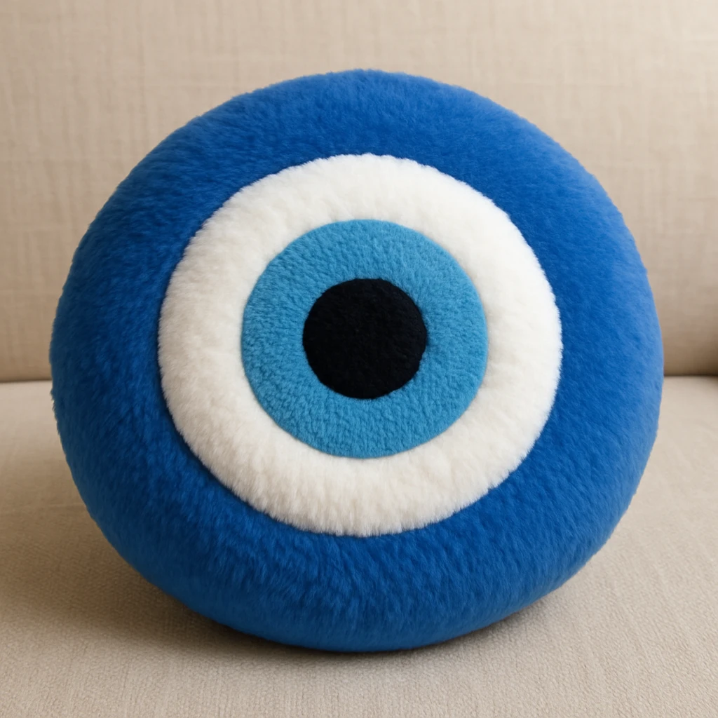 Evil eye 🧿 as a soft round plushie pillow  emoji