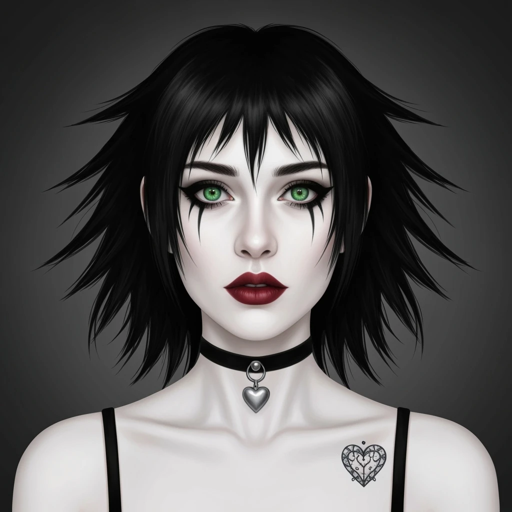 goth profile picture with a heart accent, cute, expressive, minimal emoji