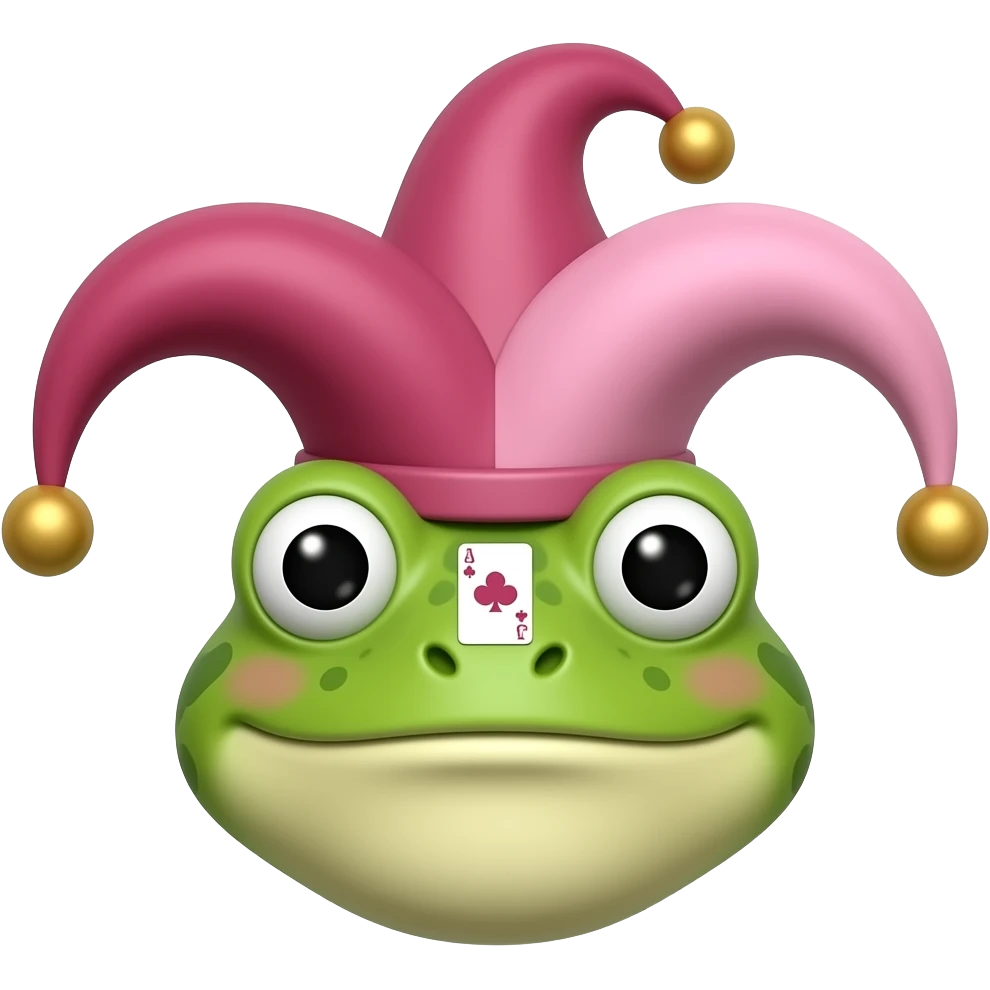 court jester frog medieval, poker card joker, pink, face only emoji