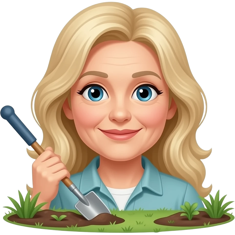 50 year old woman long blonde hair doing yard work emoji