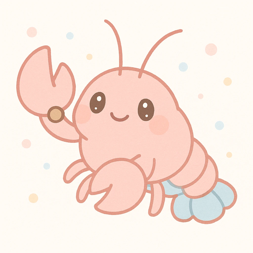 plump crayfish with a pellet in its claw, cute style, adorable and charming emoji