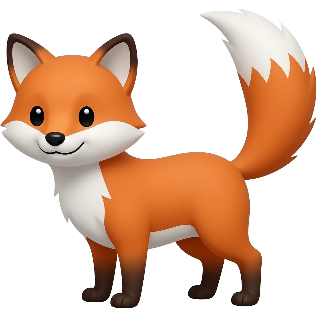 adult fox with black dots for eyes its head at 3/4 with a full body tail up emoji