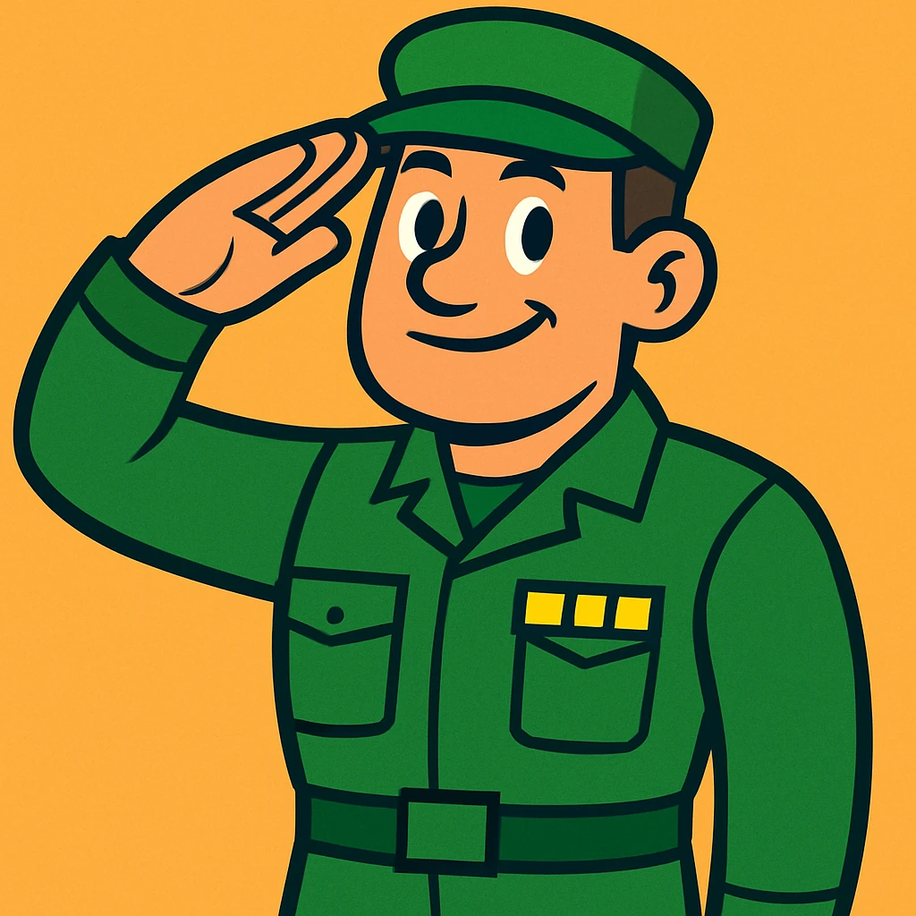 cartoon soldier in green uniform saluting emoji