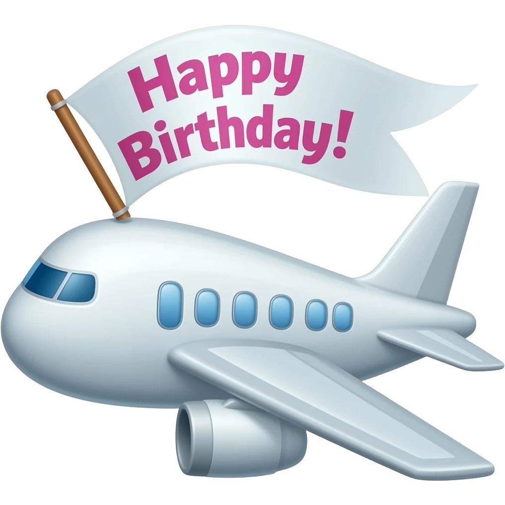 a plane with a banner on its tail with the words "Happy Birthday!" on it emoji