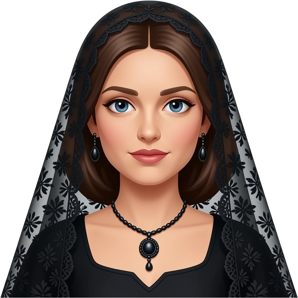 mujer con mantilla de color negro con bordados elaborados y peineta para la mantilla, para participar en procesiones de semana santa en andalucía, traje mantilla y peineta de color negro emoji