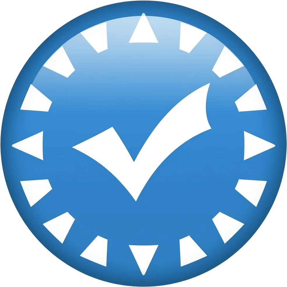 Verificado color azul  que este en circulo y la palomita sea color blanco y todo lo demás azul y que en la orillas del circulo este con triángulo emoji