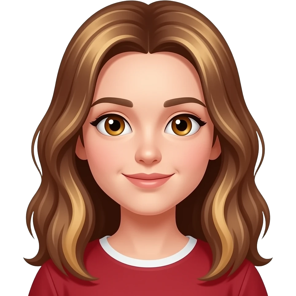 red brown add blond highlight long hair, hazel eyes, round face emoji