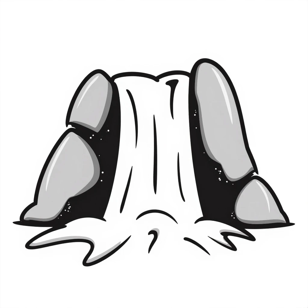 simple doodle style waterfall with black lines, water and rocks emoji