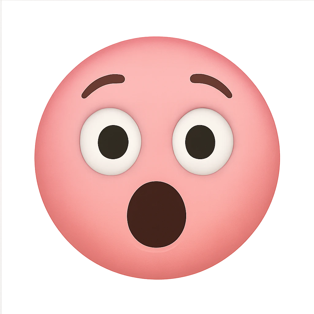 pink face with surprised expression emoji, digital illustration emoji