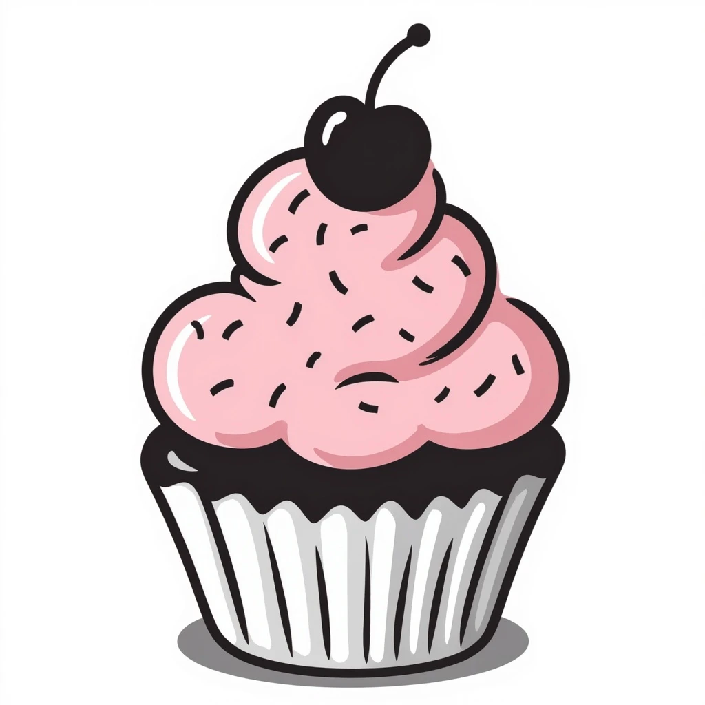 cupcake with pink icing, hand-drawn doodle style emoji