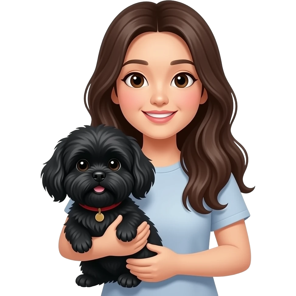 Asian long hair women holding black shih tzu dog emoji