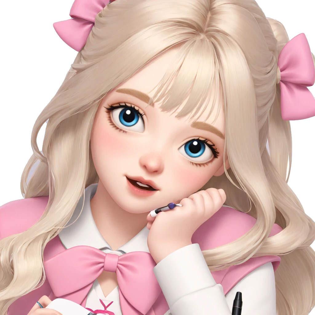 girl with pen and bow emoji