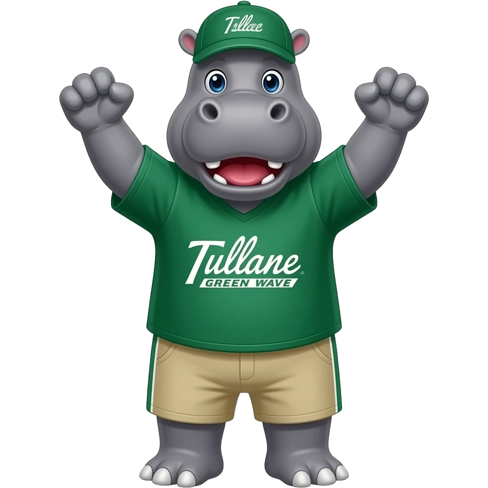 hippo cheering on Tulane green wave in school merch emoji