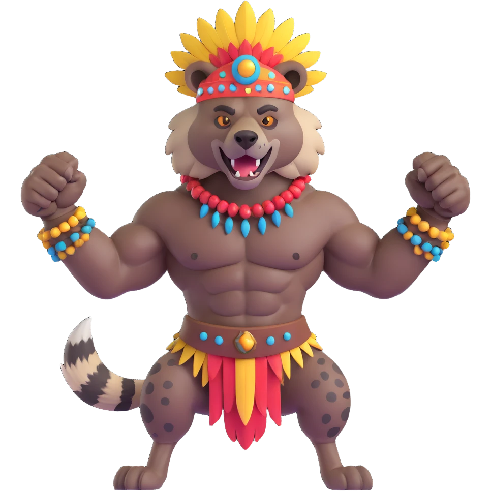 A native strong buff hyena with war bonnet flexing posing full body  emoji