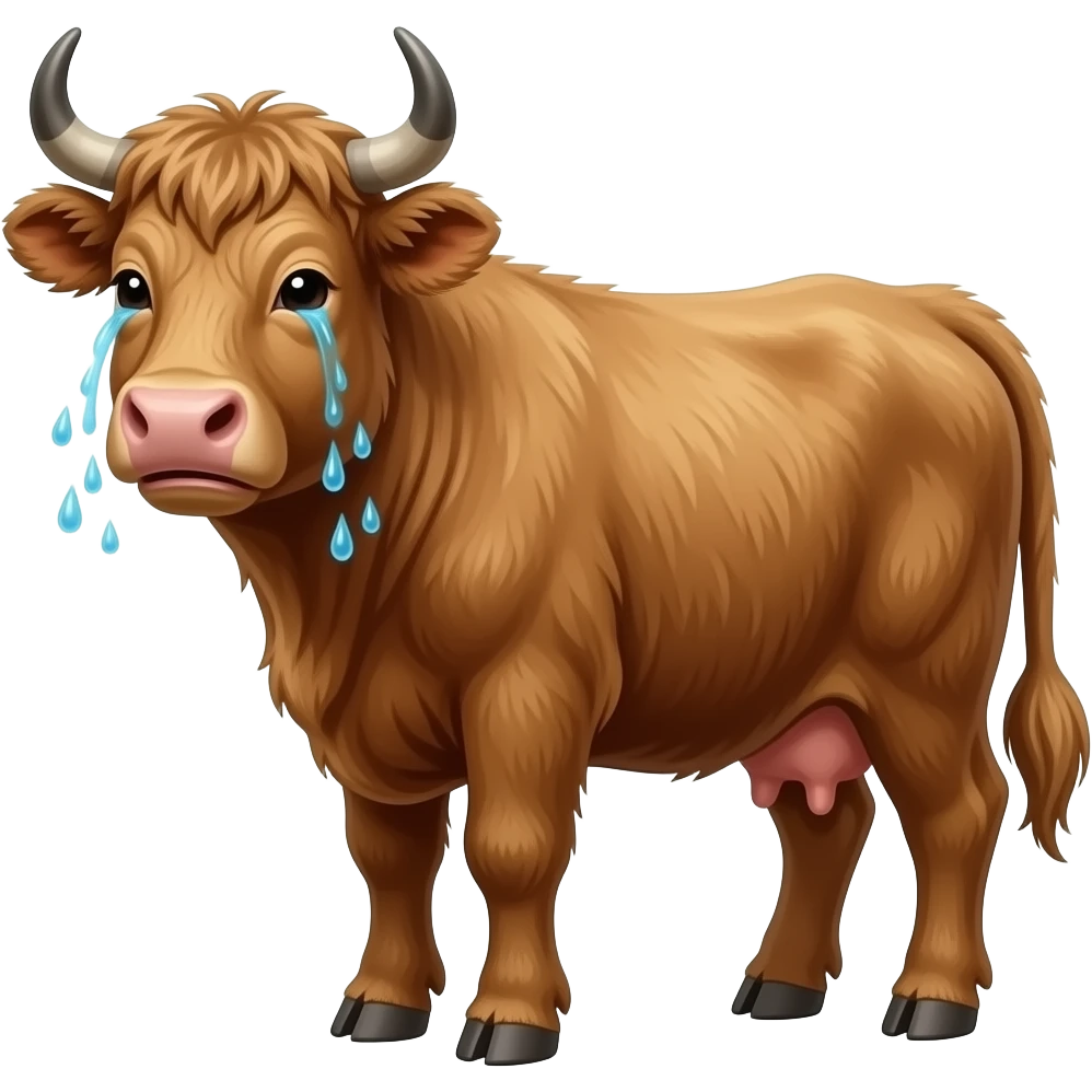 A hairy cow crying emoji