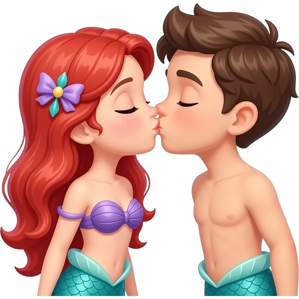 Girl mermaid and boy mermaid kissing emoji