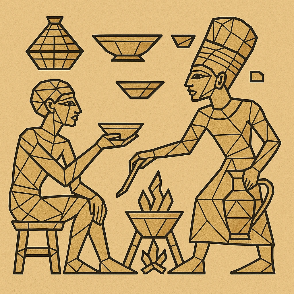 ancient Egyptian cooking scene in hieroglyphic style emoji