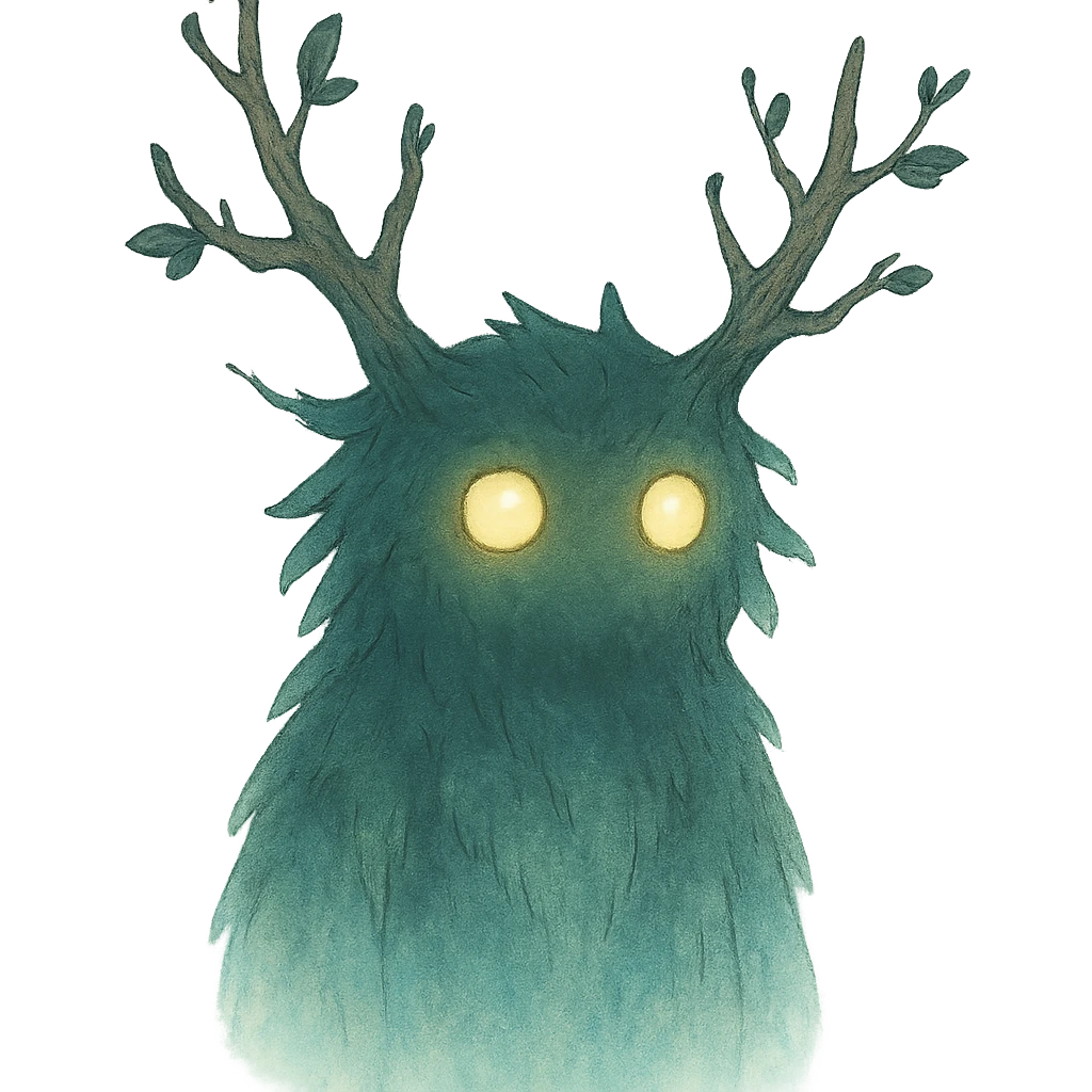 forest spirit with glowing eyes in ghibli style, mystical, ethereal emoji