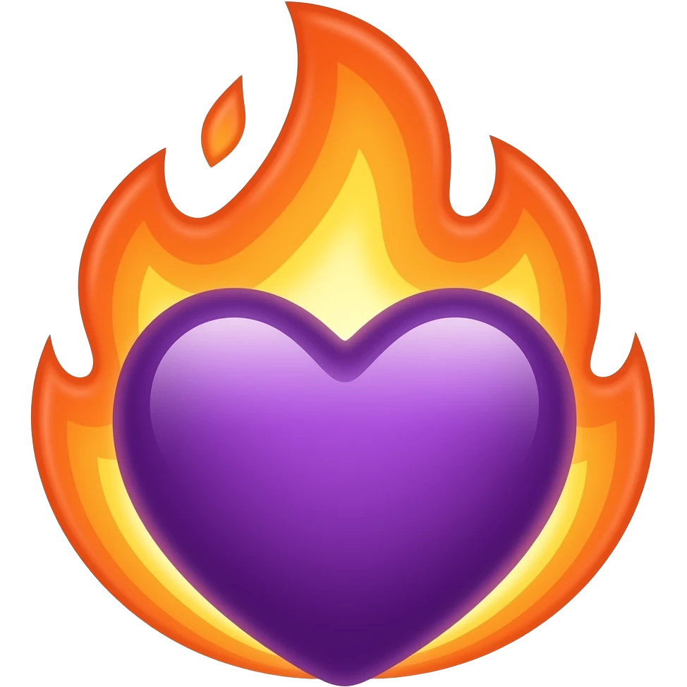 Corazón morado con fuego emoji