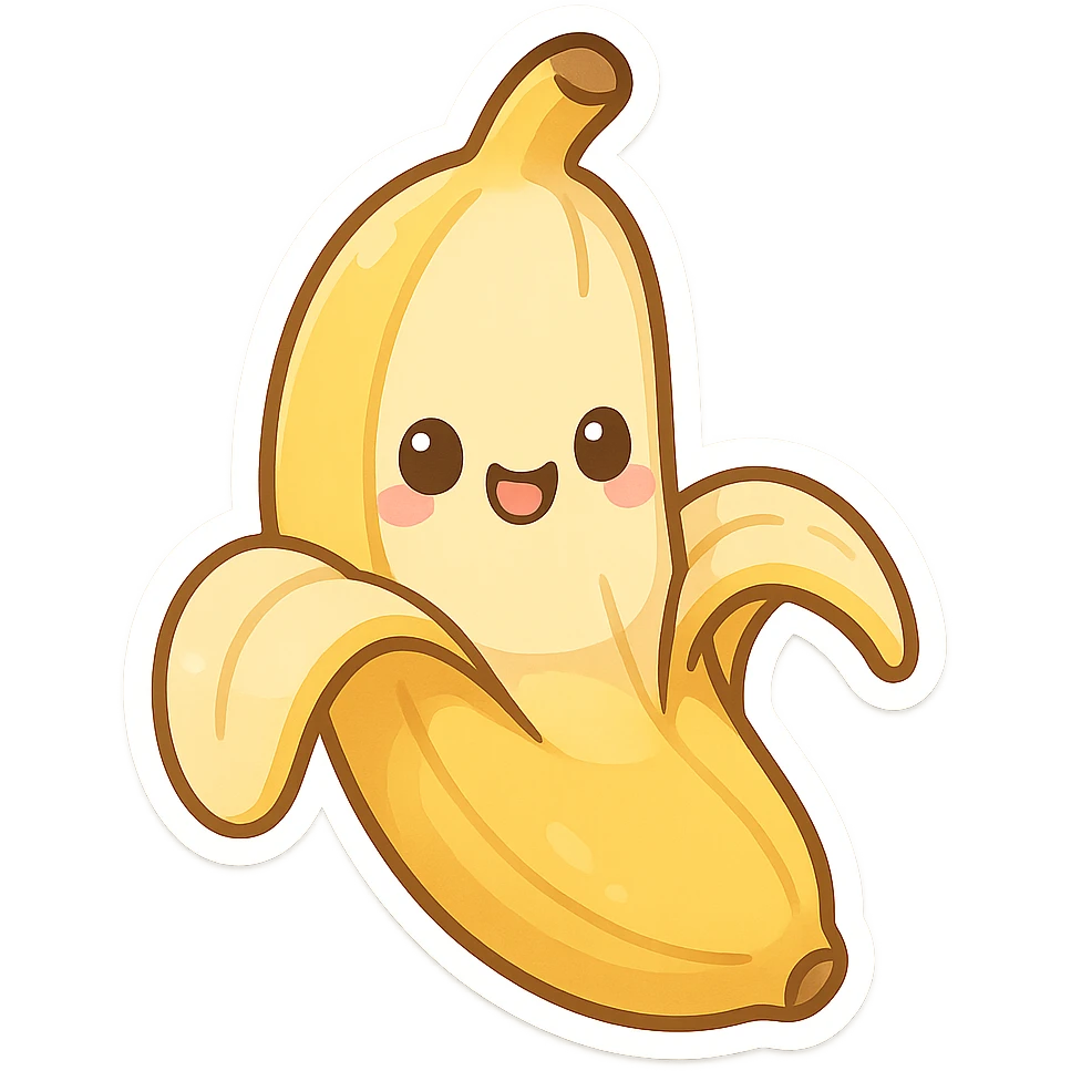 chibi sticker-style banana, cute and exaggerated emoji