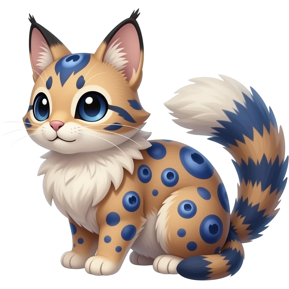 Blueberry-pattern-themed puffy fluffy thick bushy brownish soft realistic romantic vintage antique divine beautiful elegant pretty precious cute young youthful Fakémon-Pokémon-feline-Zeraora-Jolteon-serval-caracal-chinchilla-Minccino-Cinccino-Meowstic-rodent-hybrid-creature (full body) emoji