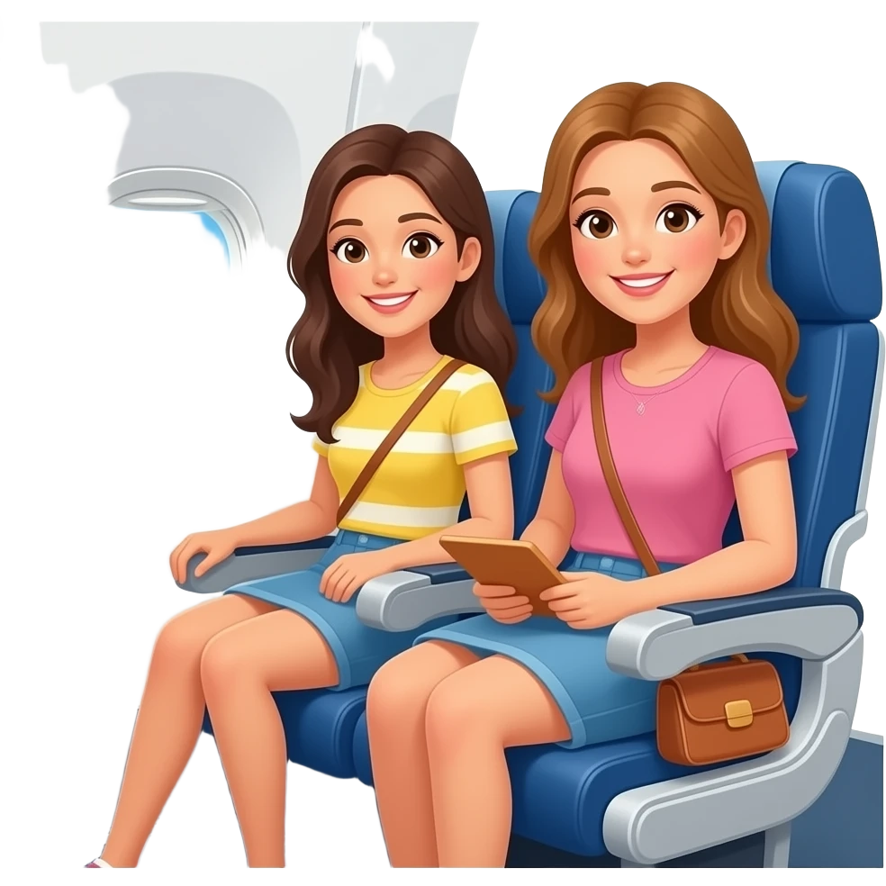 2 girls sitting in a plane flying to italy for vacation emoji