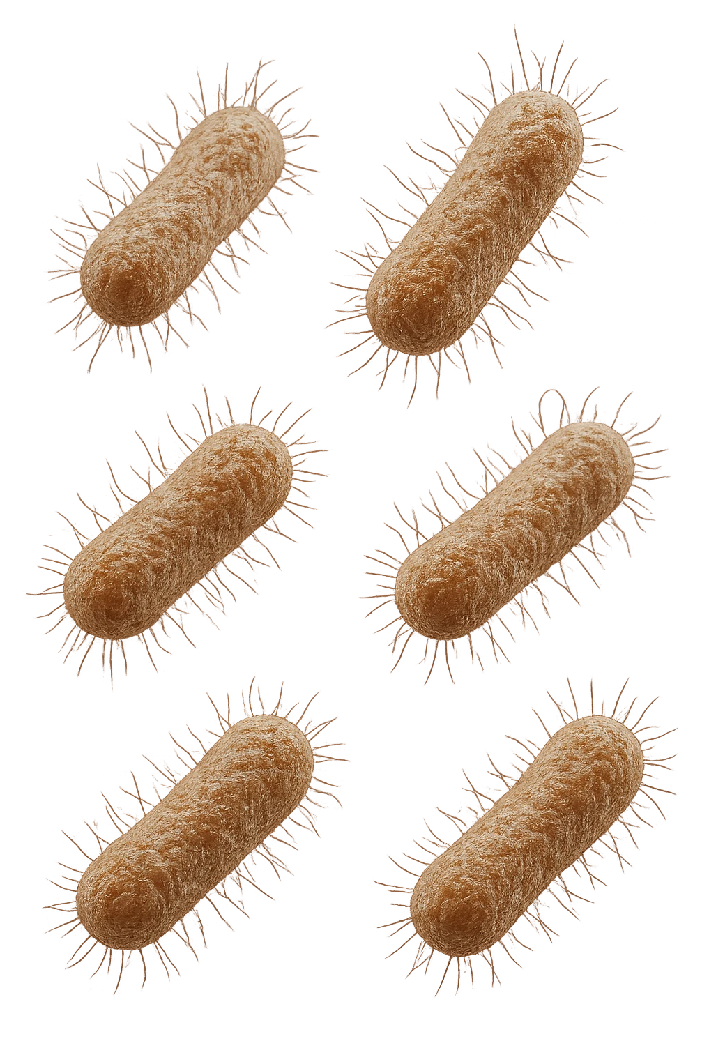 6 batteri intestinali iperrealistici sul bordeaux fluttuano in aria, iperrealistico 4k emoji
