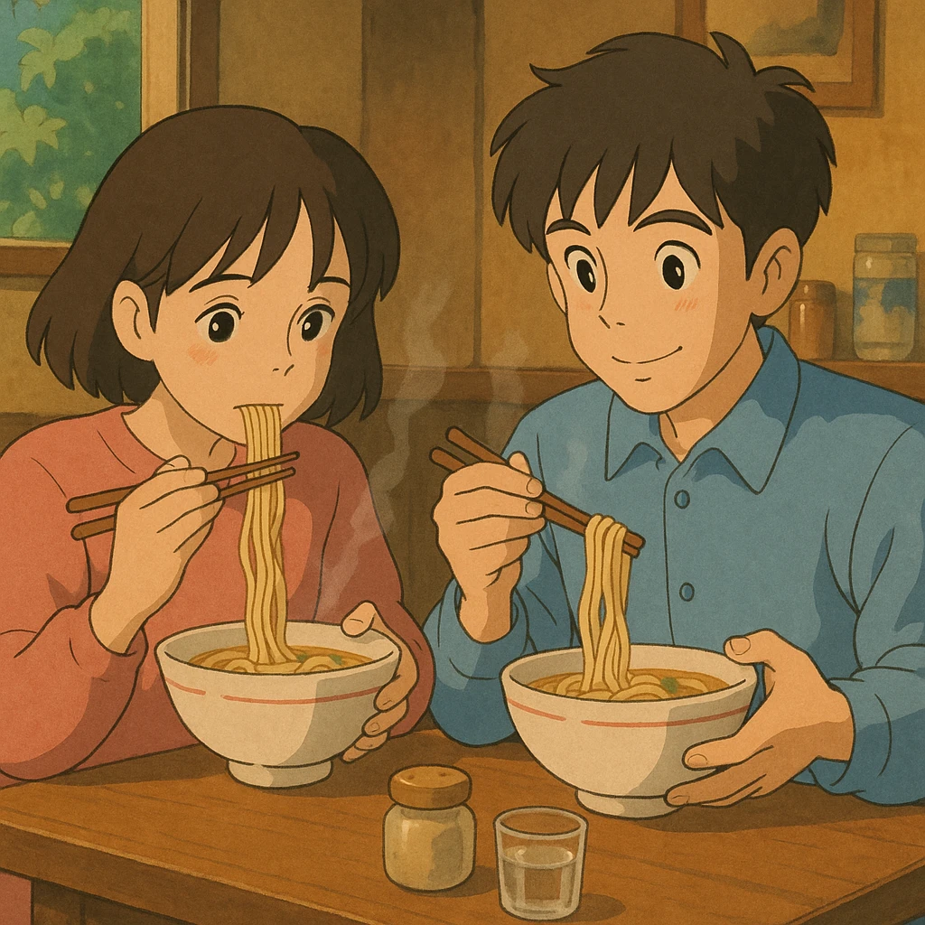 couple eating noodles emoji