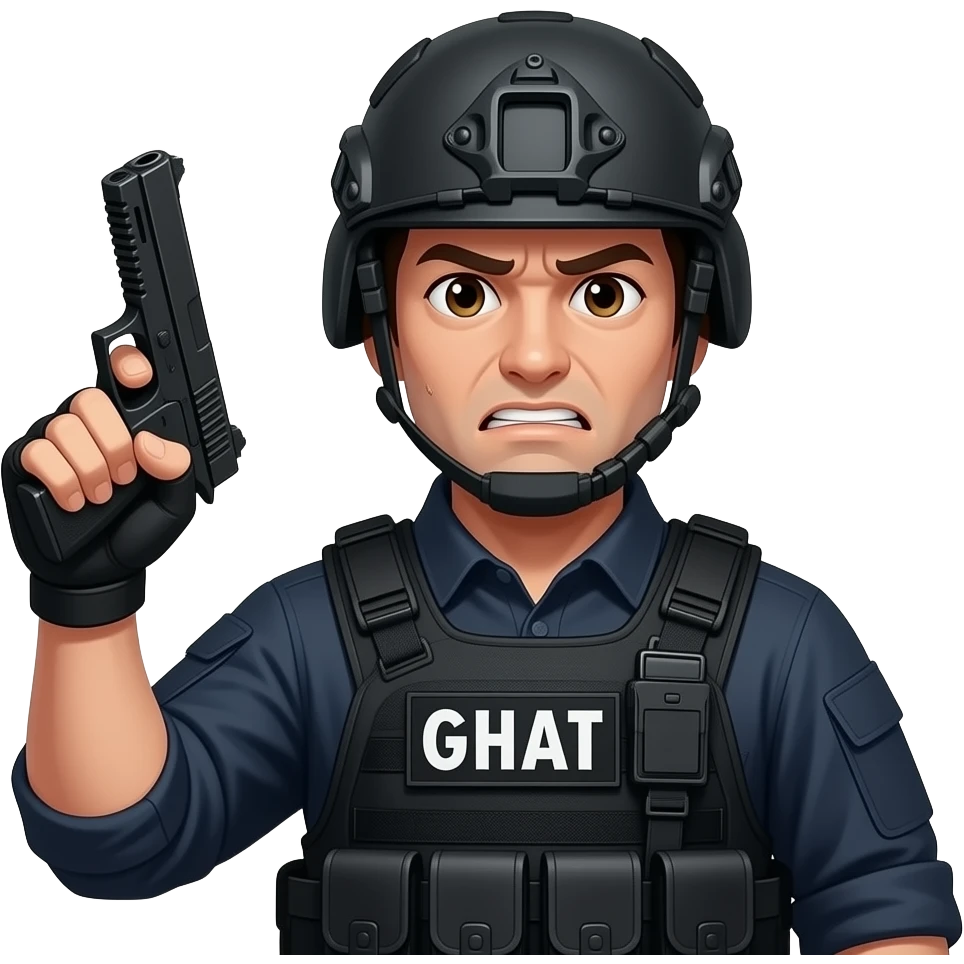 A swat guy that is stress out emoji