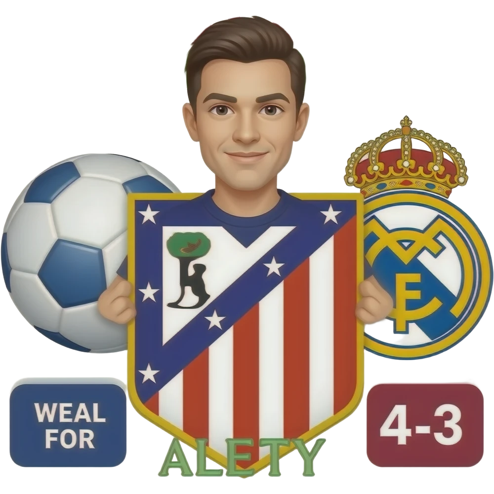 hazme un cartel con el resultado del ultimo derbi entre el Atlético de Madrid y el Real Madrid (4-3 ganado el Atleti) emoji