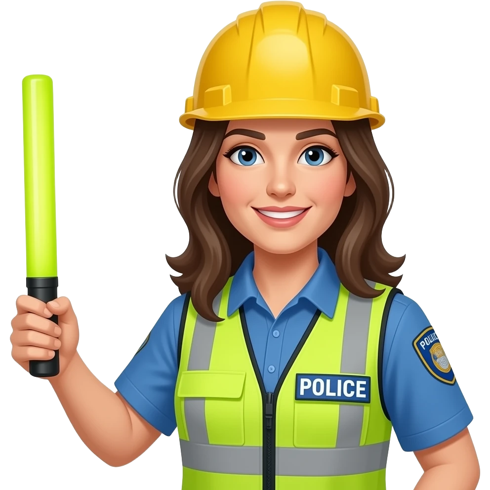 뭔가 공사장에서 일하는 것처럼 노란 안전모를 쓰고 있고 형광봉을 들고 있는 공연장 안전 관리인 여자(경찰이 아닌)) emoji
