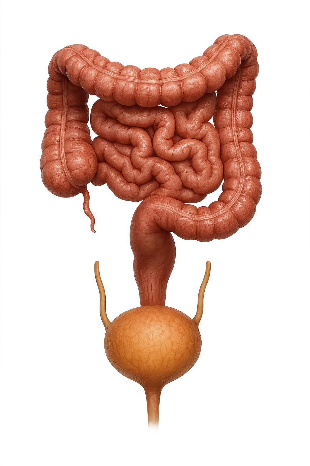 intestino e vescica anatomici realistici solo collegati verticalmente, iperrealistico 4k emoji
