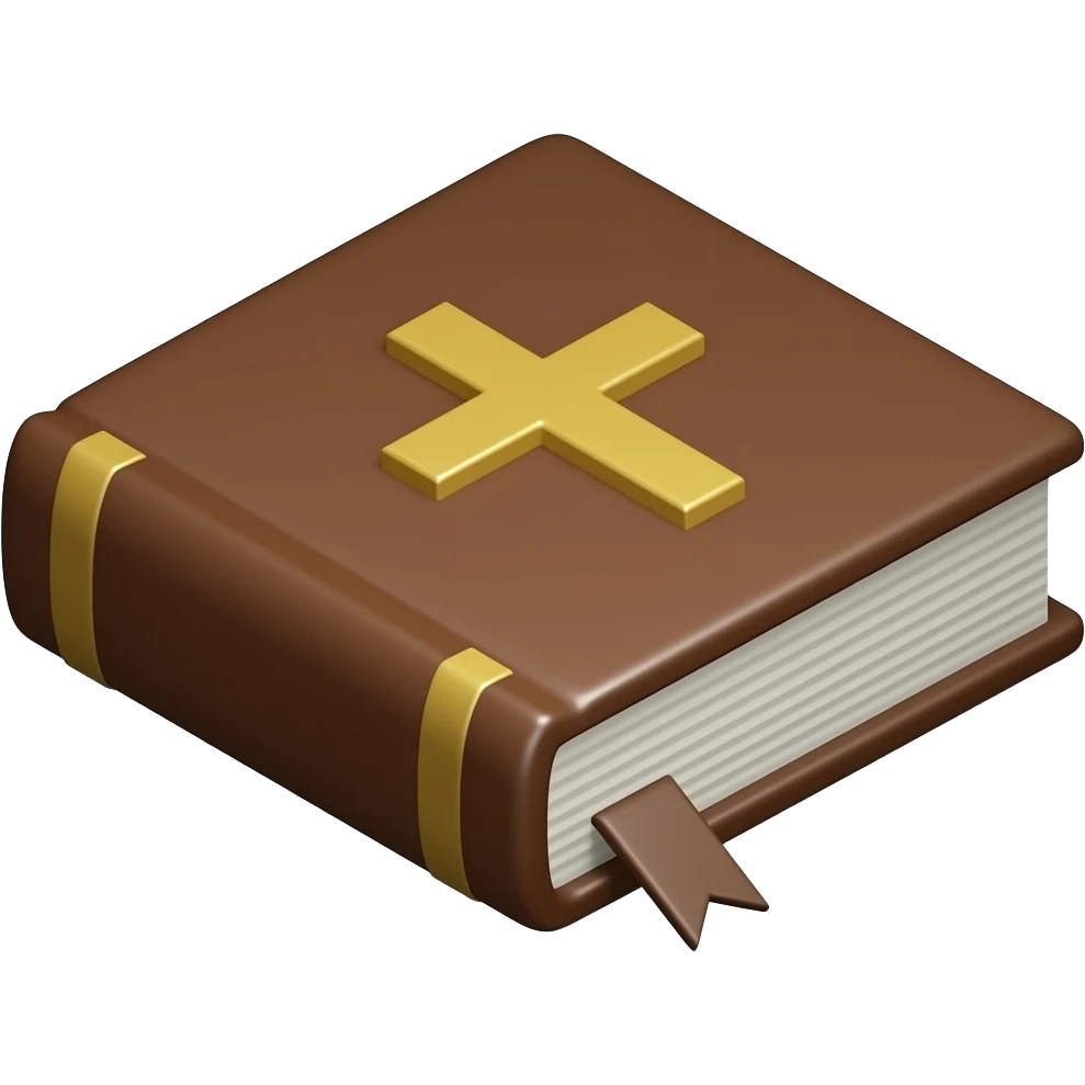 a 3D isometric brown covered bible with a cross on it. emoji