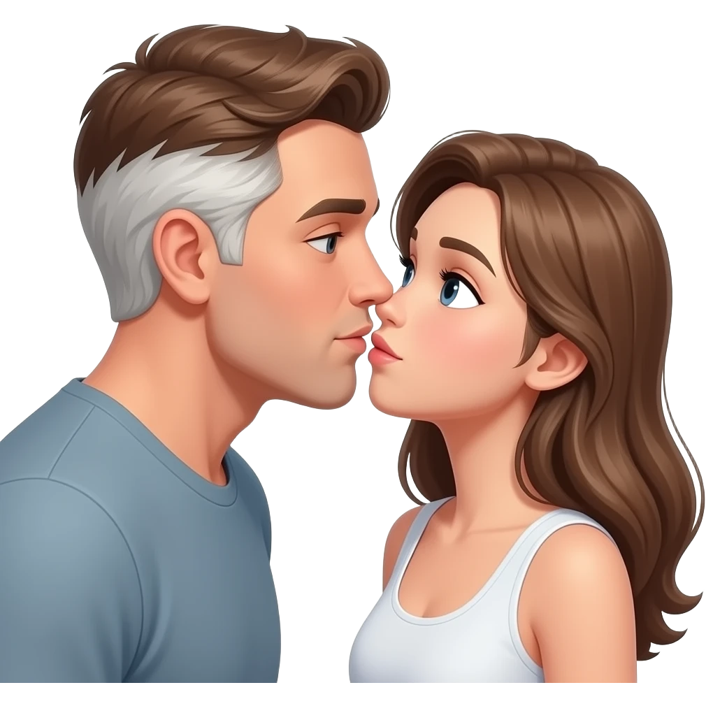 Realistic White brown hair man making out with white brown hair girl emoji