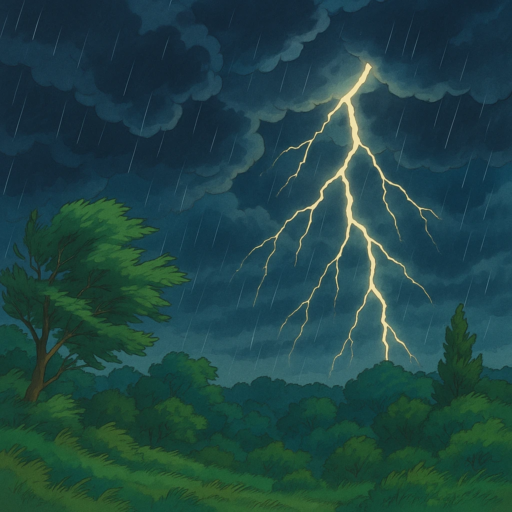 thunderstorm, ghibli style emoji