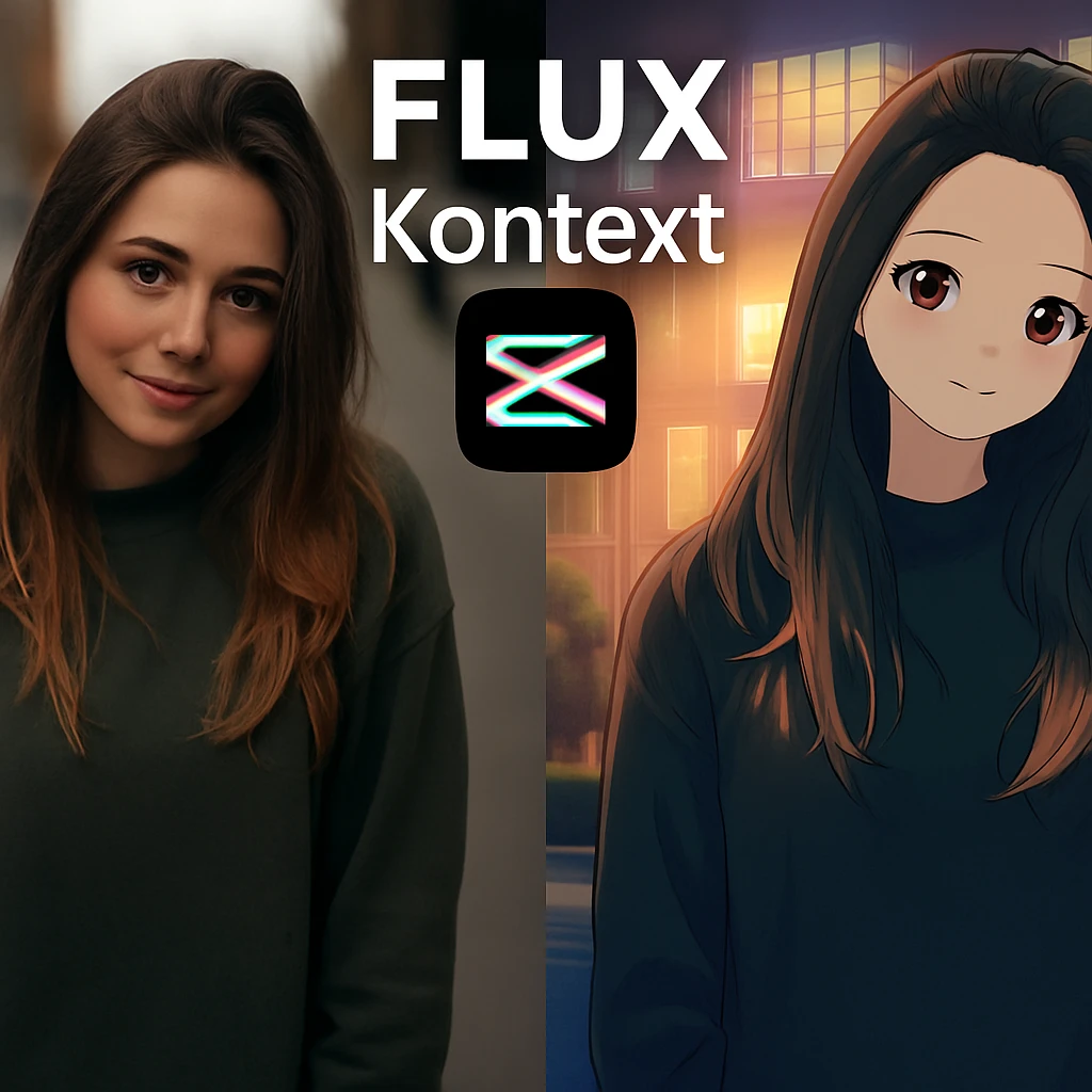 recreate this image and add logo of  text "FLUX Kontext" on top of it emoji