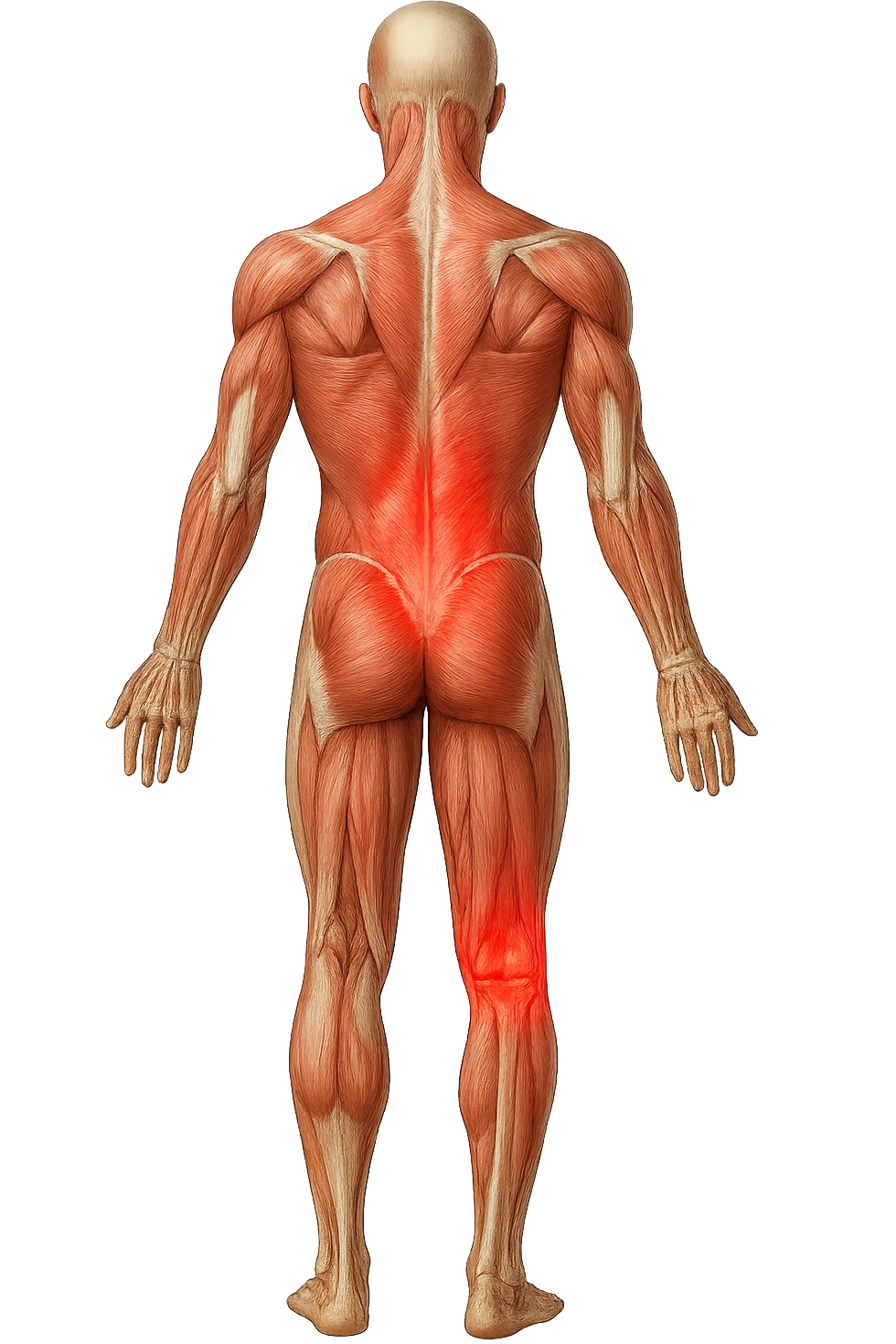 corpo umano anatomico con mal di schiena e al ginocchio, iperrealiùstico 4k emoji