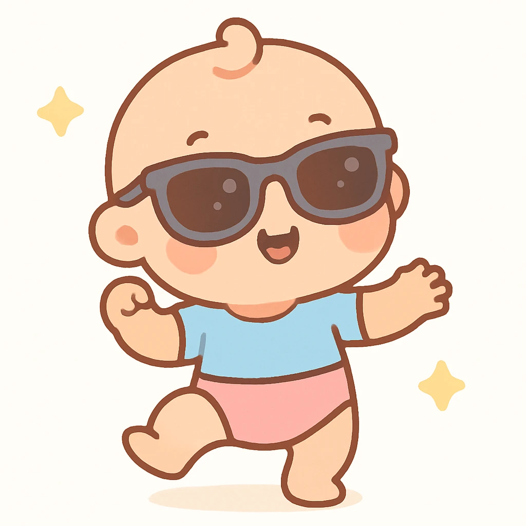 baby dancing with sunglasses, kawaii style emoji